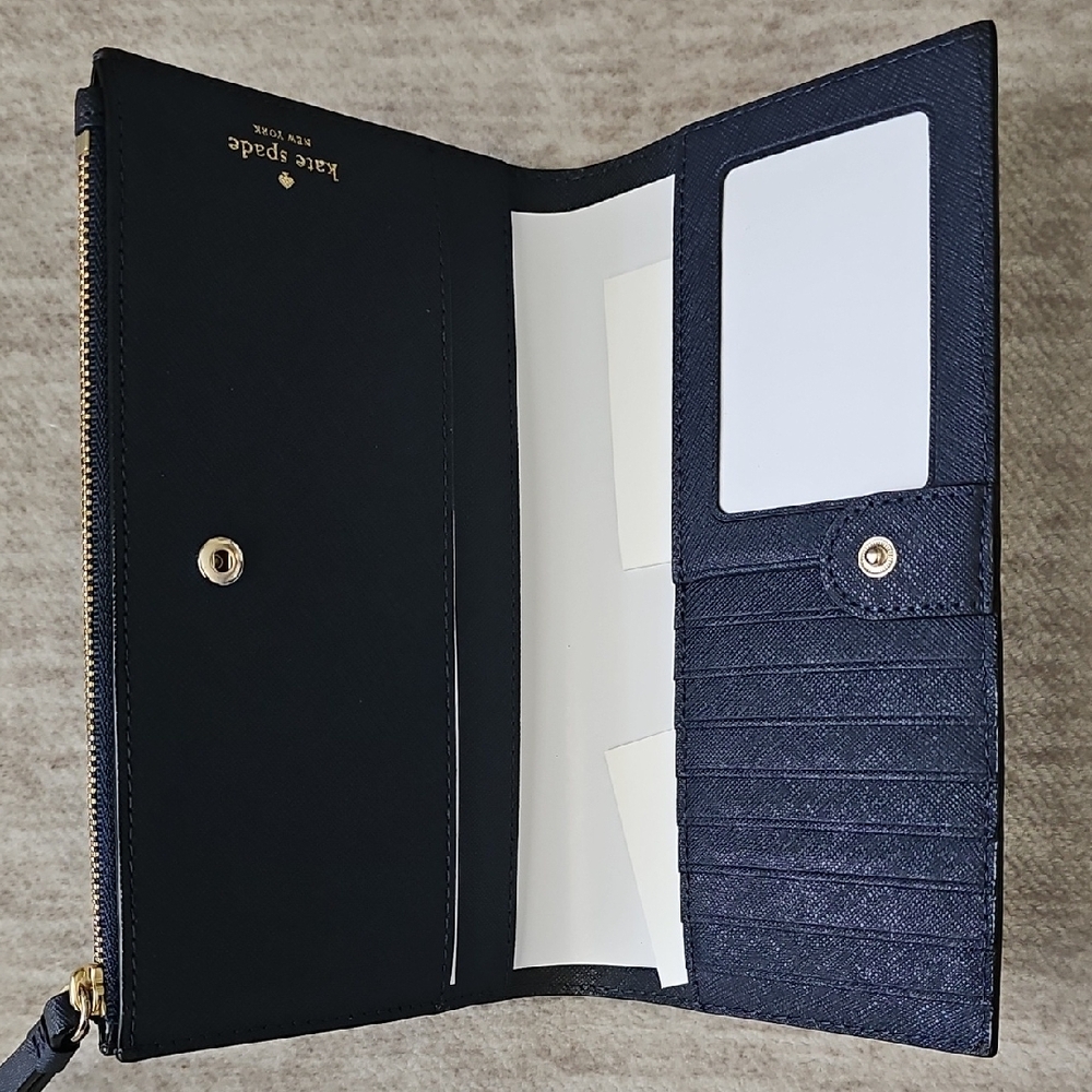 kate spade navy zip-around saffiano wallet with gold logo - Picture 2 of 8